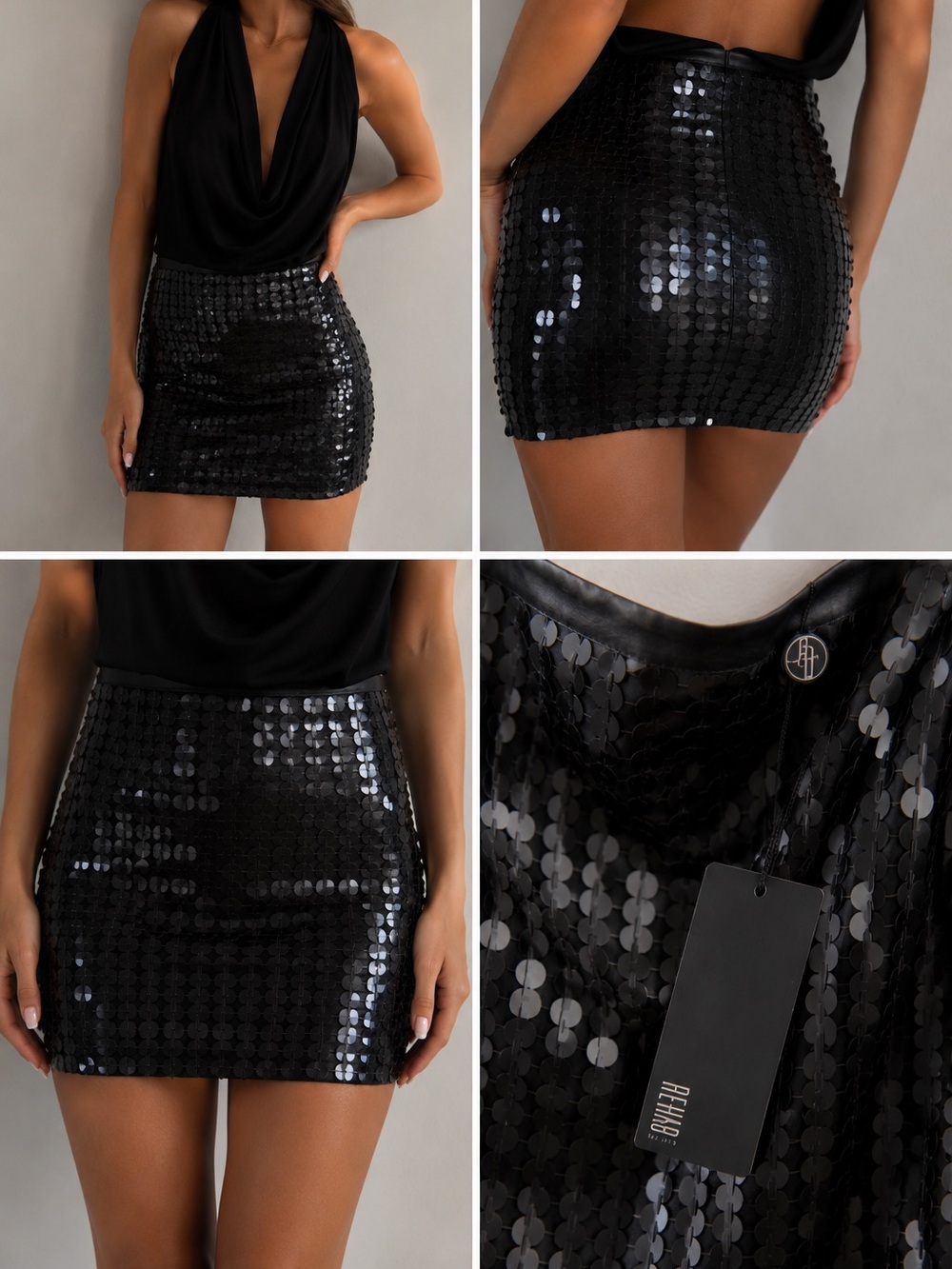 Black leather like Sequin Mini Skirt